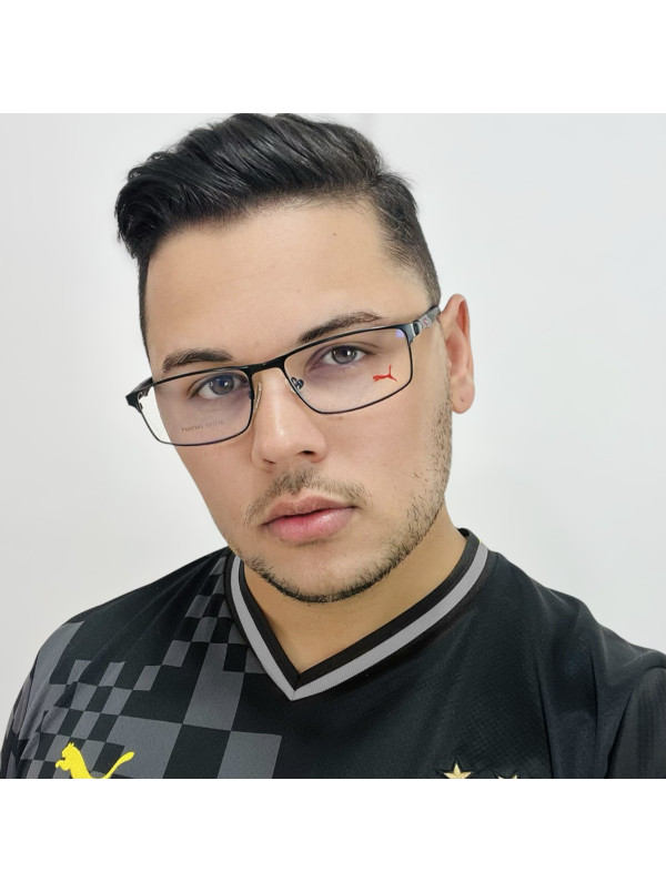 Armação de Óculos Retangular Puma PM15365 C1-1 Preto e Vermelho